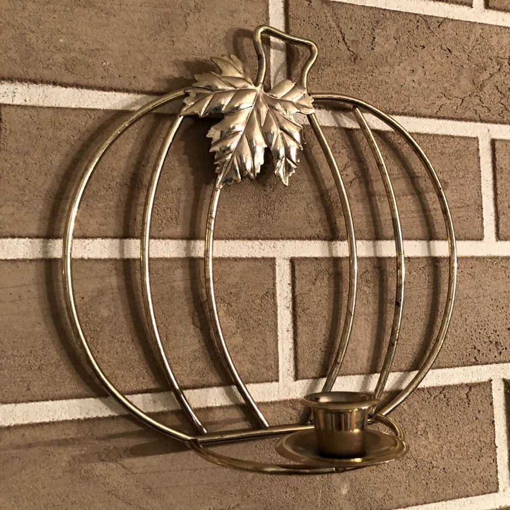 Vintage Pumpkin Wall Hanging Candlestick Holders in Gold Lot of 2 - Picture 3 of 15
